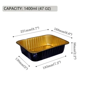 black and gold aluminum foil container c221-1400